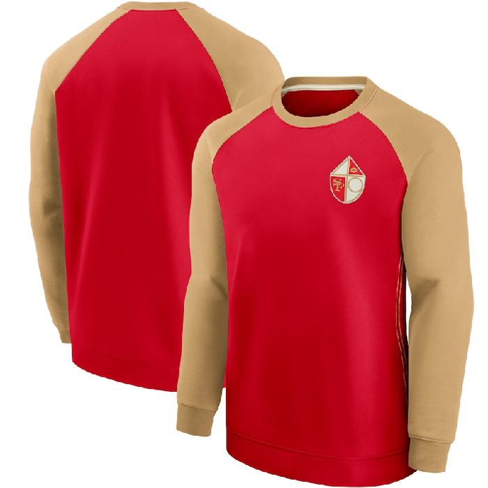 Men's Scarlet/Gold San Francisco 49ers Historic Raglan Crew Performance Sweater